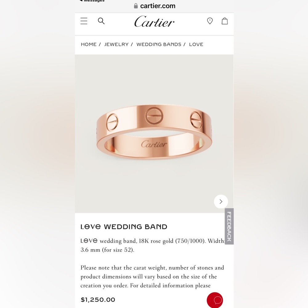 Cartier Love Wedding Band- Rose Gold 51mm